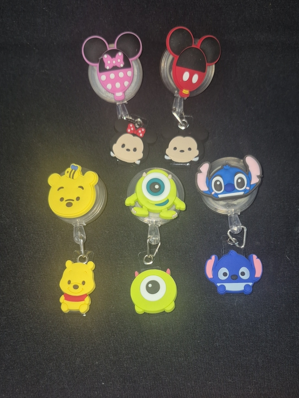 Disney Character Retractable Badge Reel Set - Pink, Red, Yellow, Green, Blue